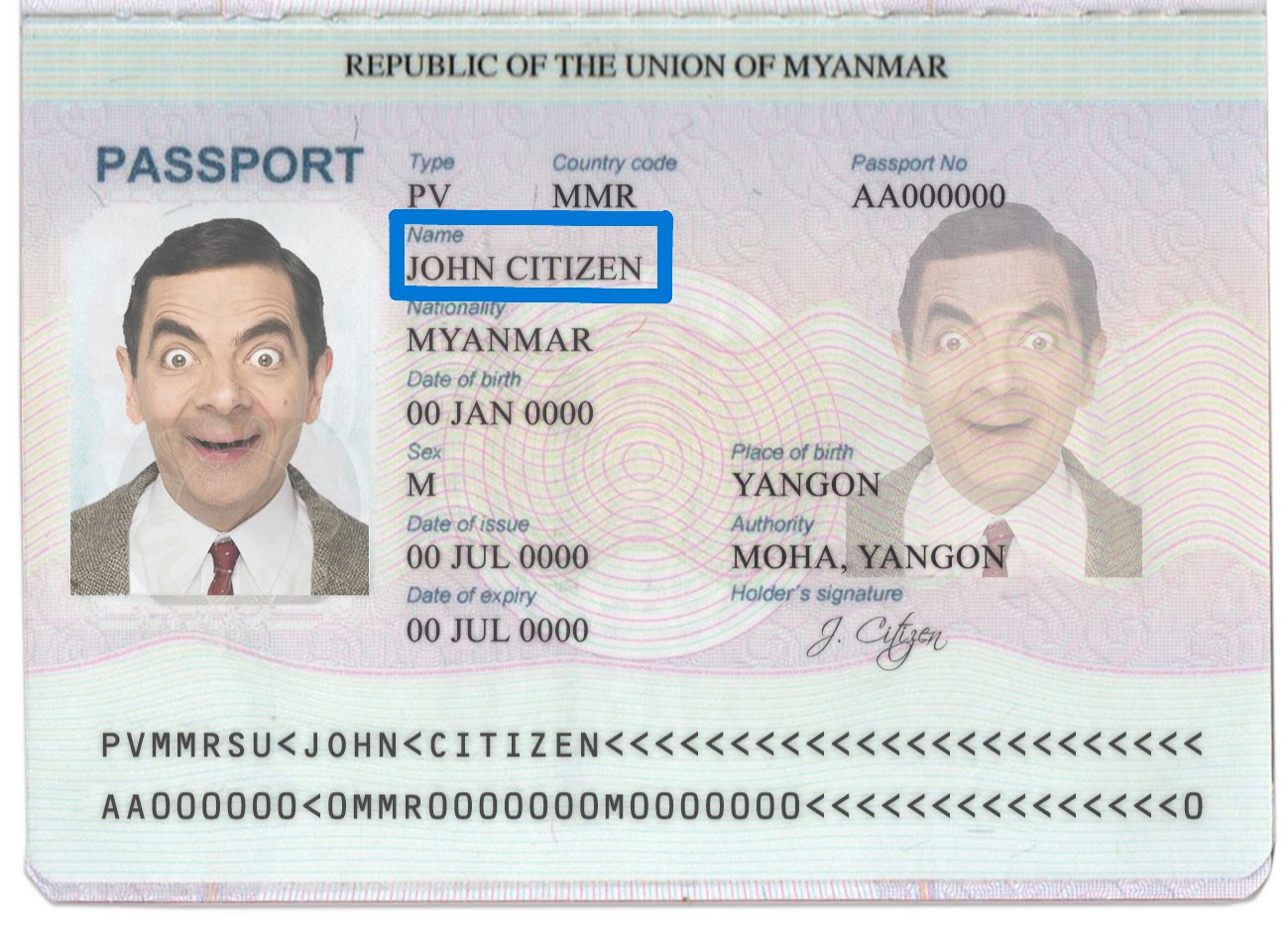 Passport full name sample